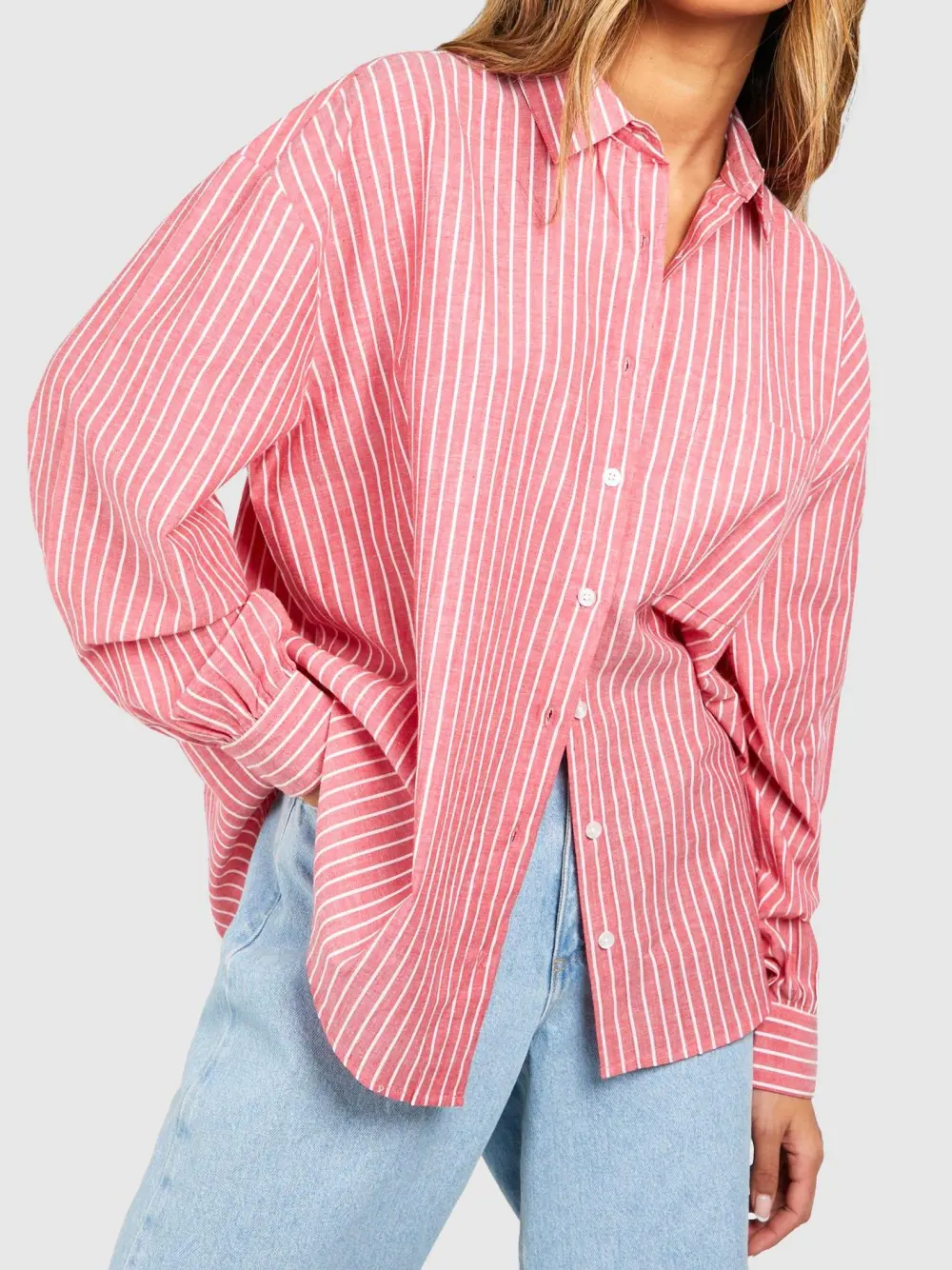 OVERSIZED POCKET DETAIL FINE STRIPE SHIRT