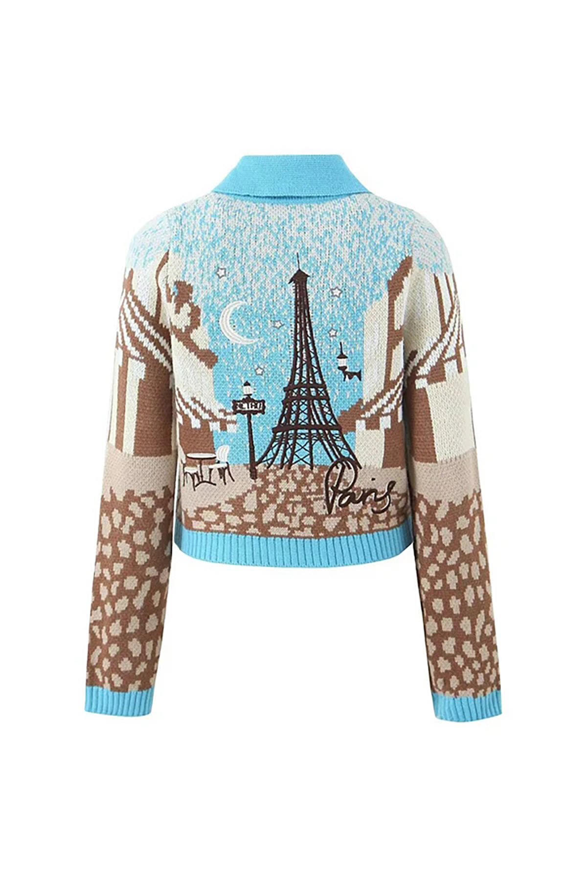 Cute Graphic Embroidered Collared Long Sleeve Button Up Winter Cardigan