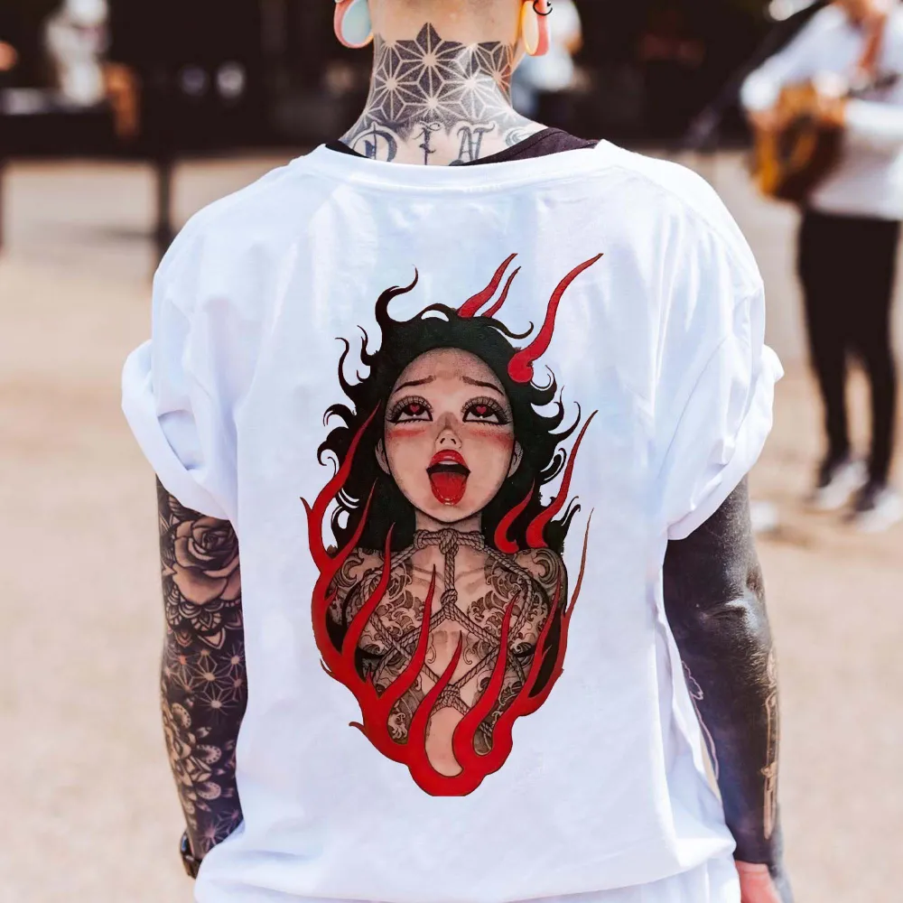 Fiery Red Lips Demon Girl Printed Women's T-shirt