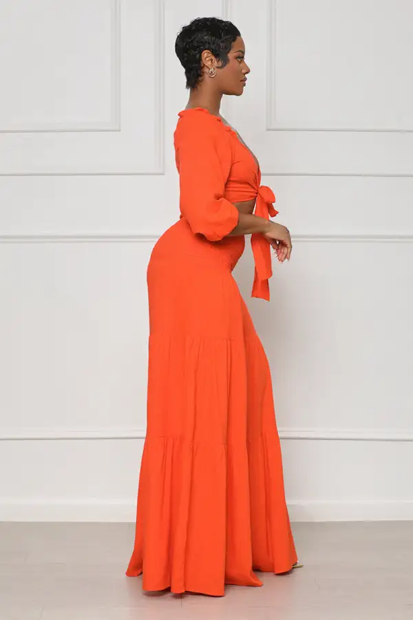 Color Splash Wide Leg Pants Set (Orange)