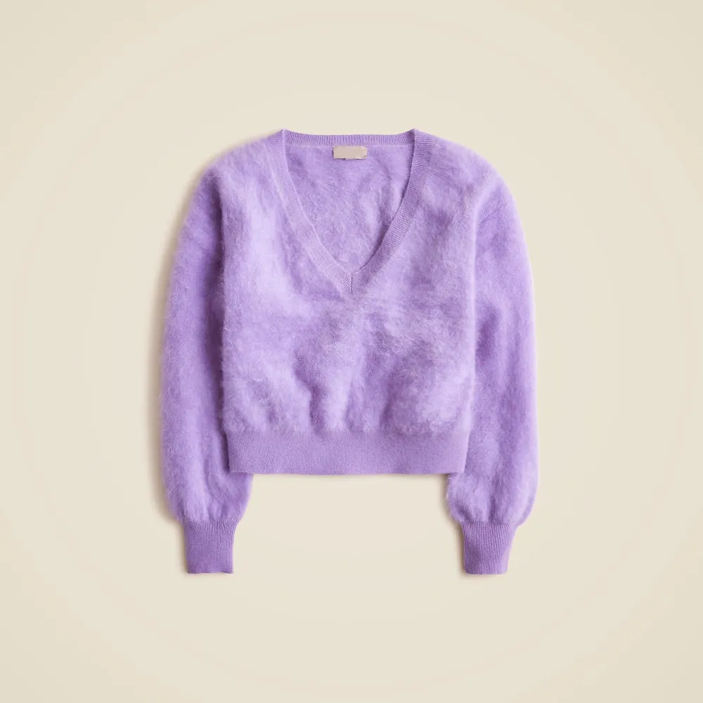 Brushed cashmere cropped V-neck sweater