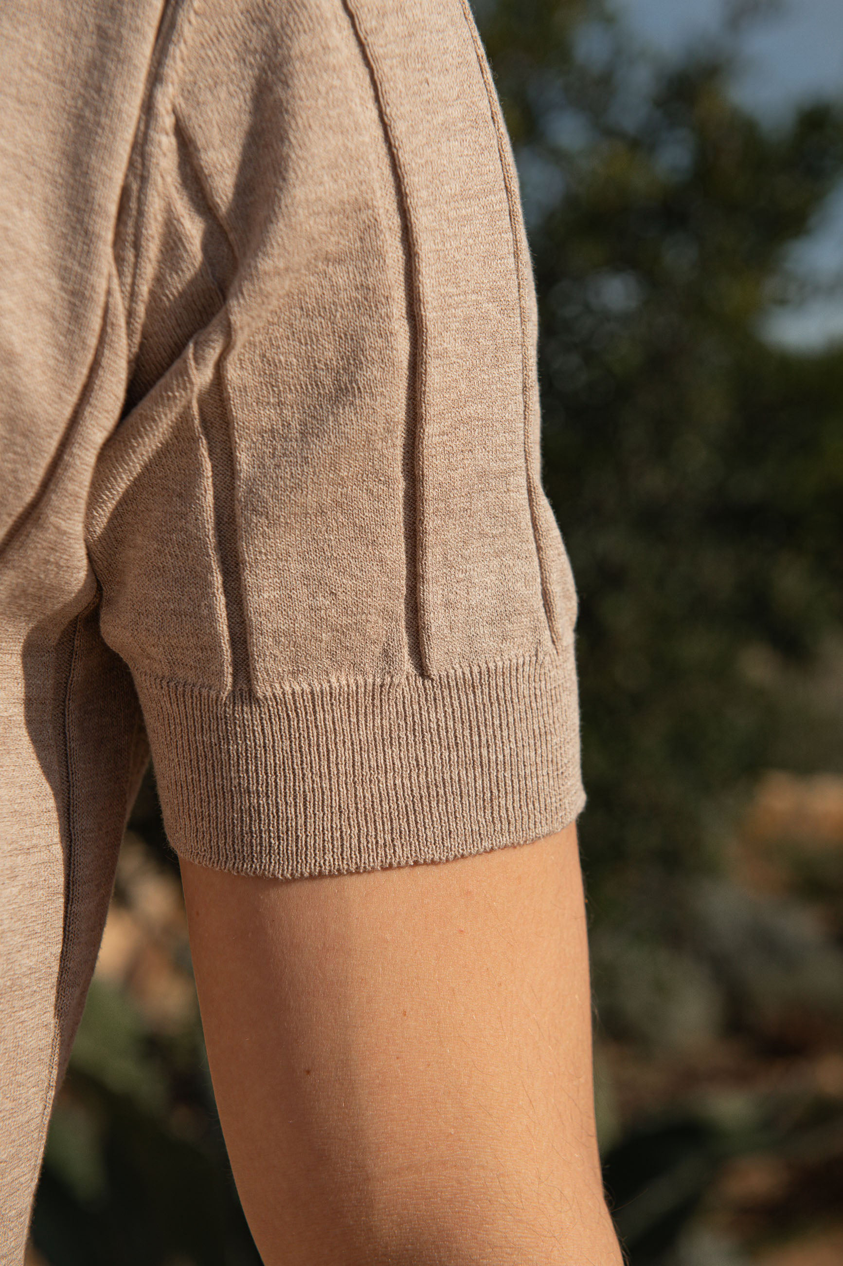 Taupe Ribbed Knit Polo