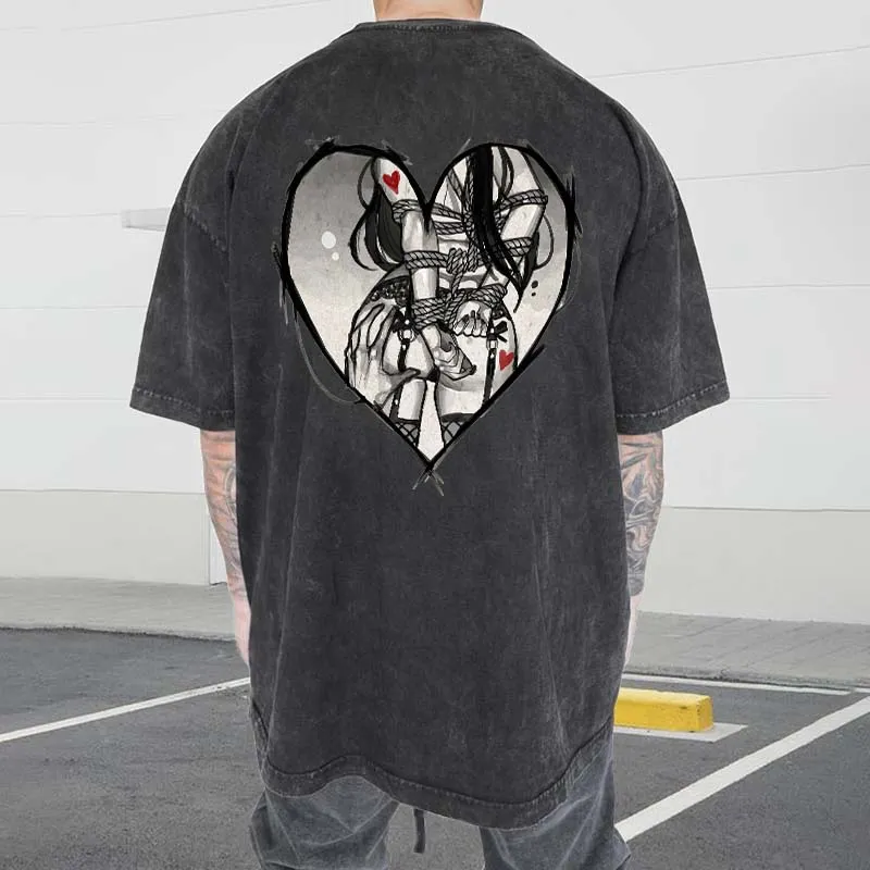 Bondage Game Printed Oversize Washed T-Shirt