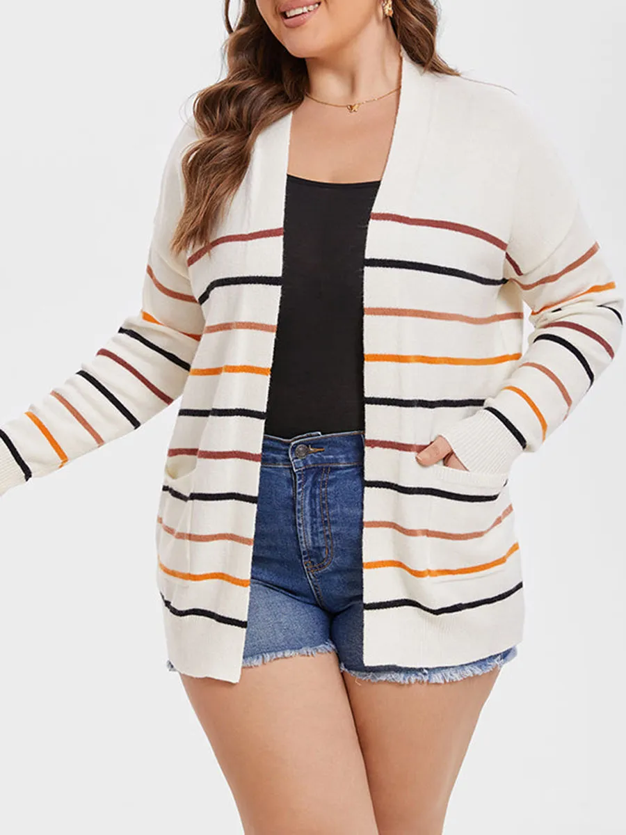 Striped Pattern Dual Pockets Cardigan