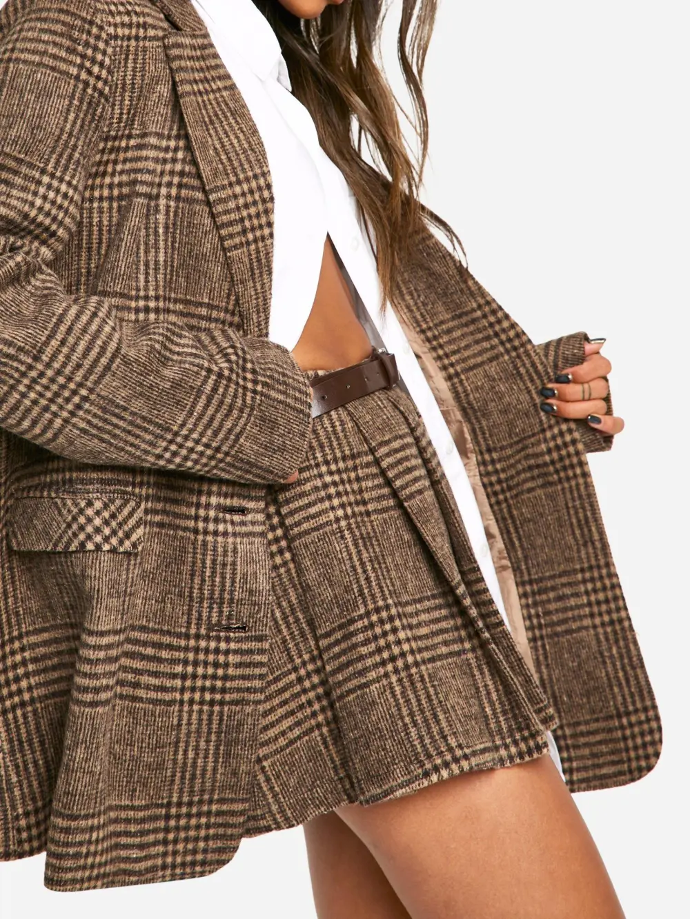 PREMIUM WOOL LOOK CHECK OVERSIZED BLAZER