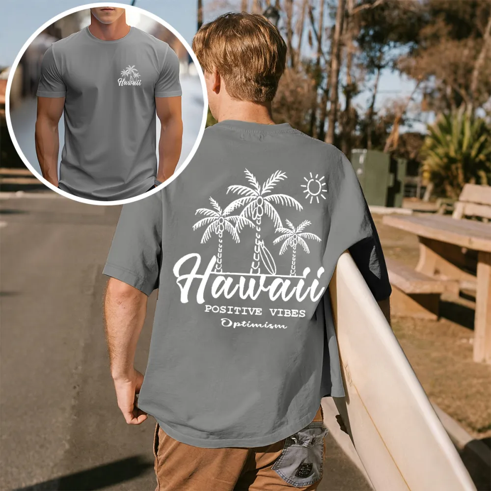 Men'S Sun Coconut Tree Letter Print Hawaiian Short Sleeve T-Shirt
