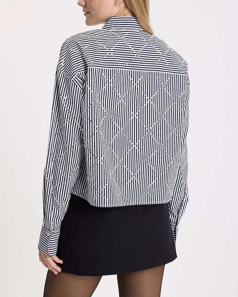 Embellished Striped Cropped Boyfriend Portofino Shirt