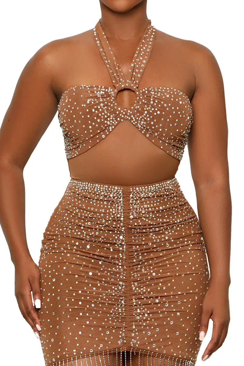 Second Skin Jeweled Dress (Brown)