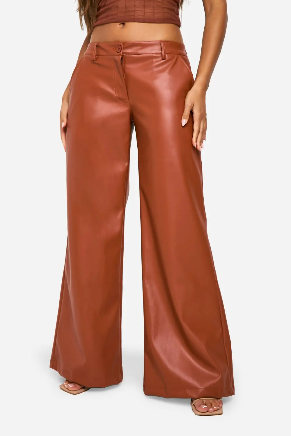 LOW RISE PU WIDE LEG TROUSER