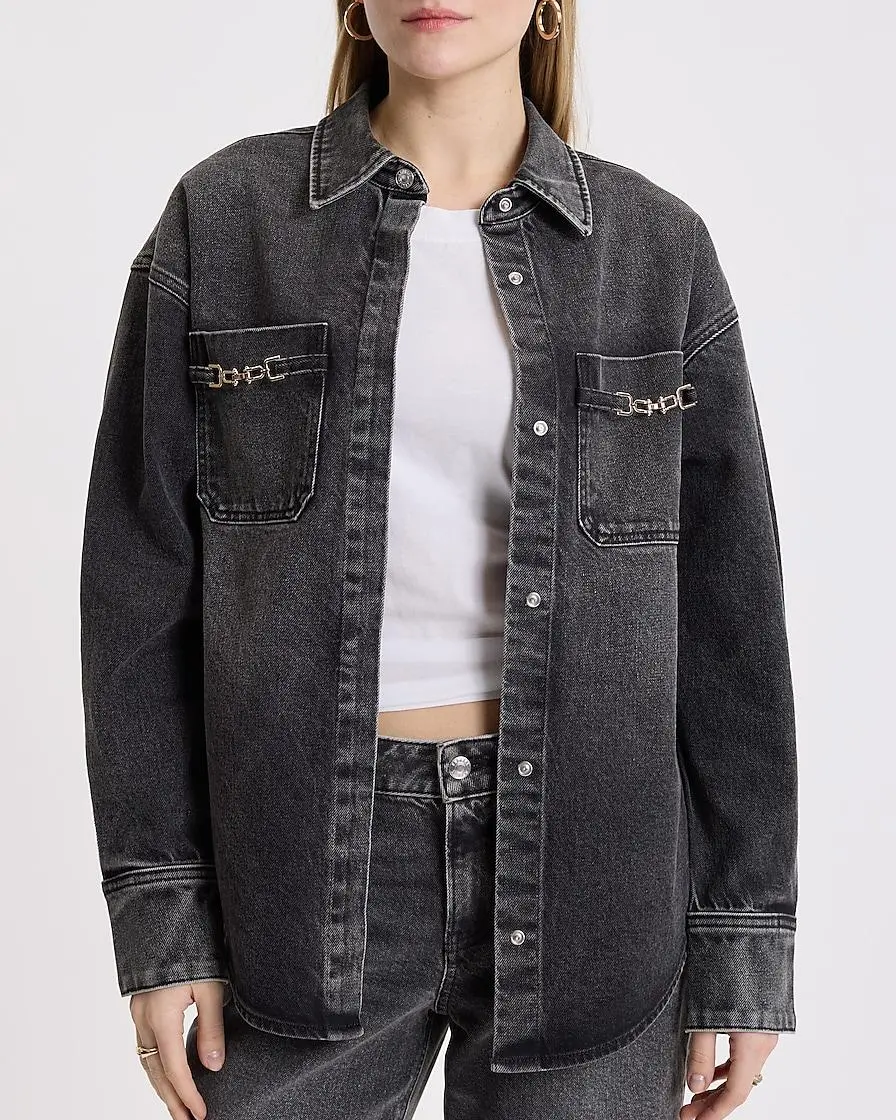 Oversized Denim Horesebit Double Pocket Portofino Shacket