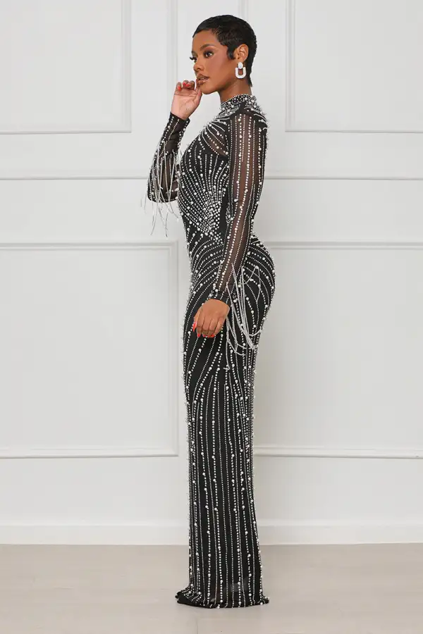 Award Winning Pearl Mesh Gown (Black)