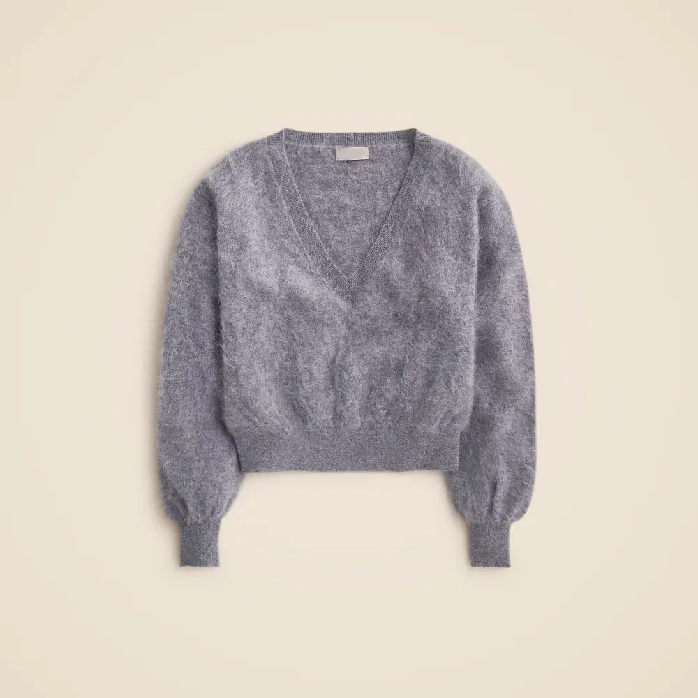 Brushed cashmere cropped V-neck sweater