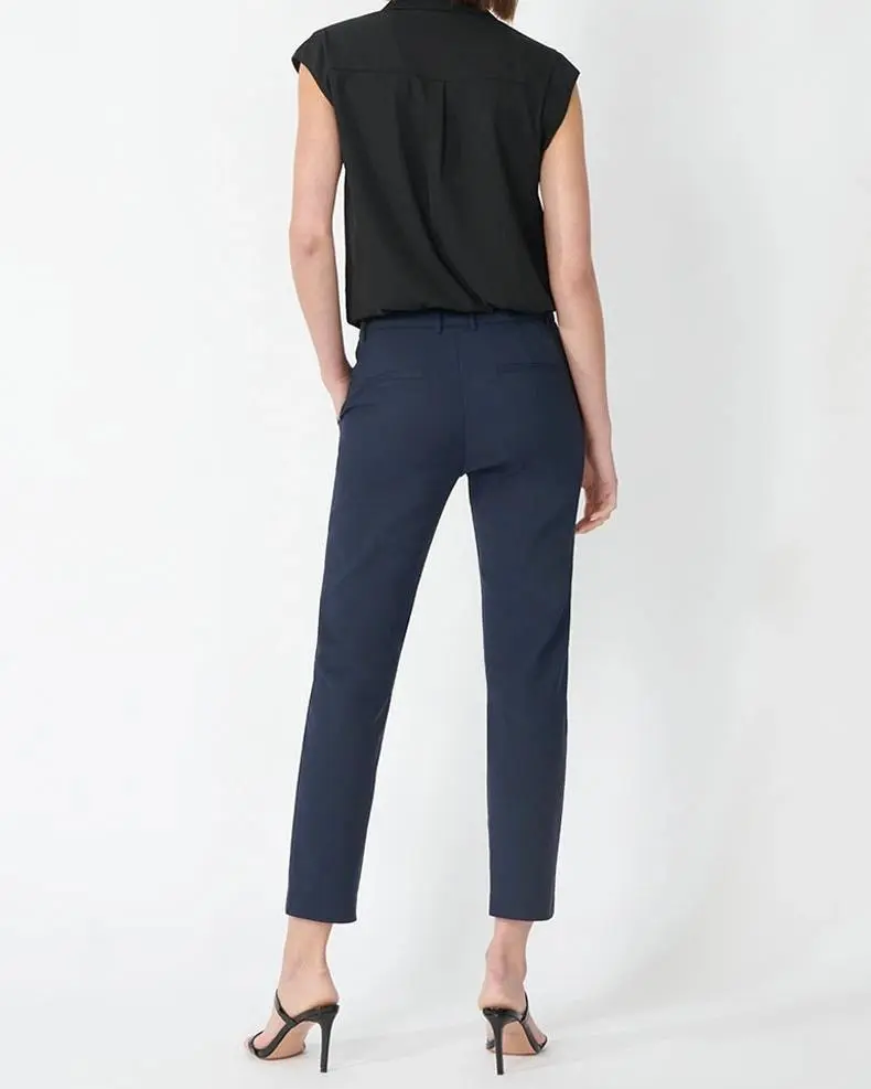 High-Waist Trousers -Navy