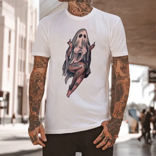 Naughty Tattooed Ghost Printed Men's T-shirt
