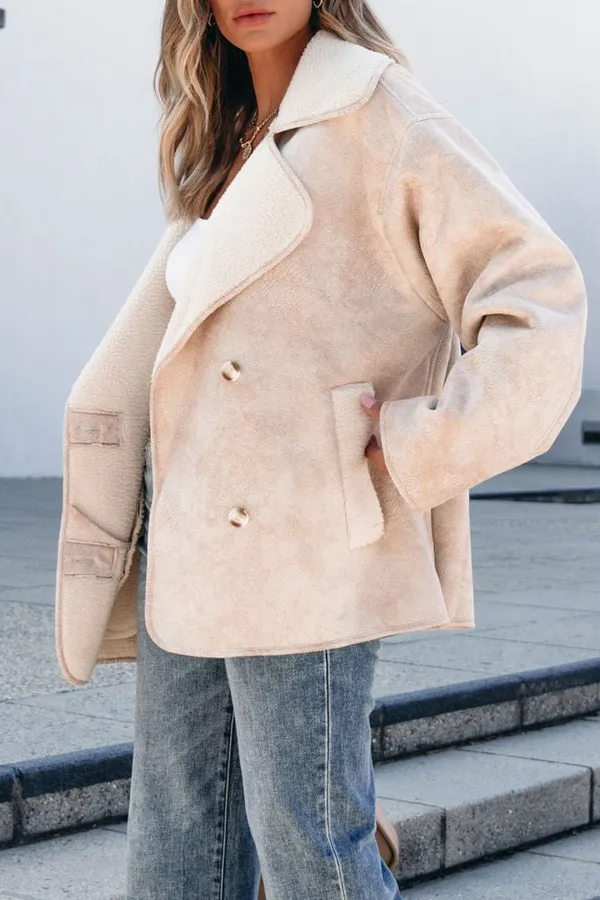 Faux Suede Sherpa Jacket - Beige