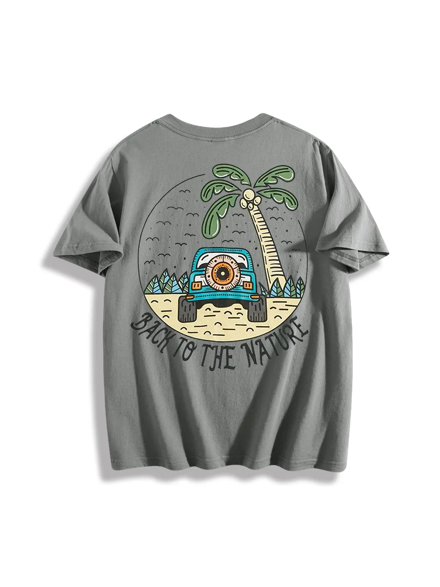Shakeurbrain Hombres Camiseta con letra con estampado tropical