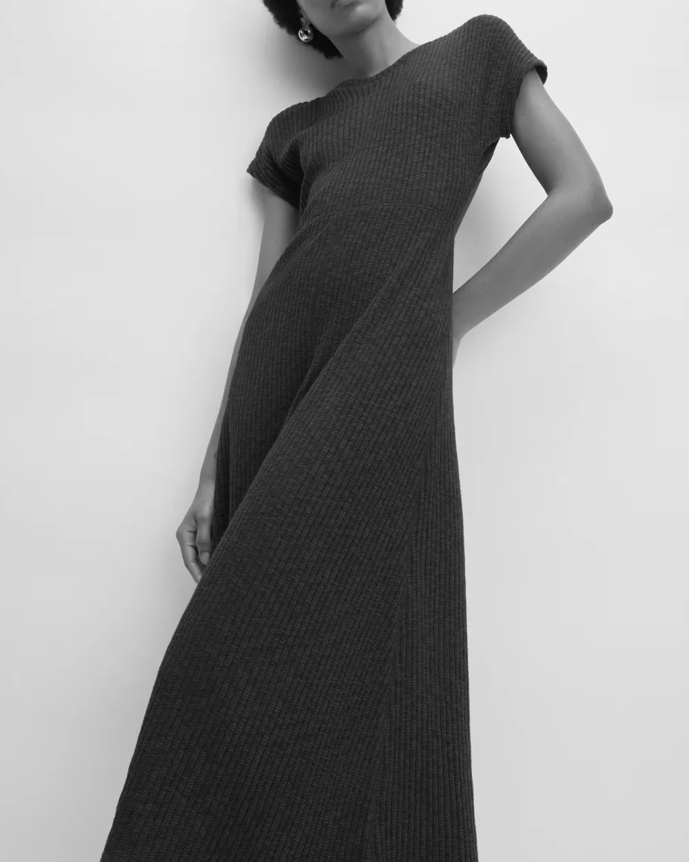 The Rib-Knit Cap-Sleeve Midi Dress