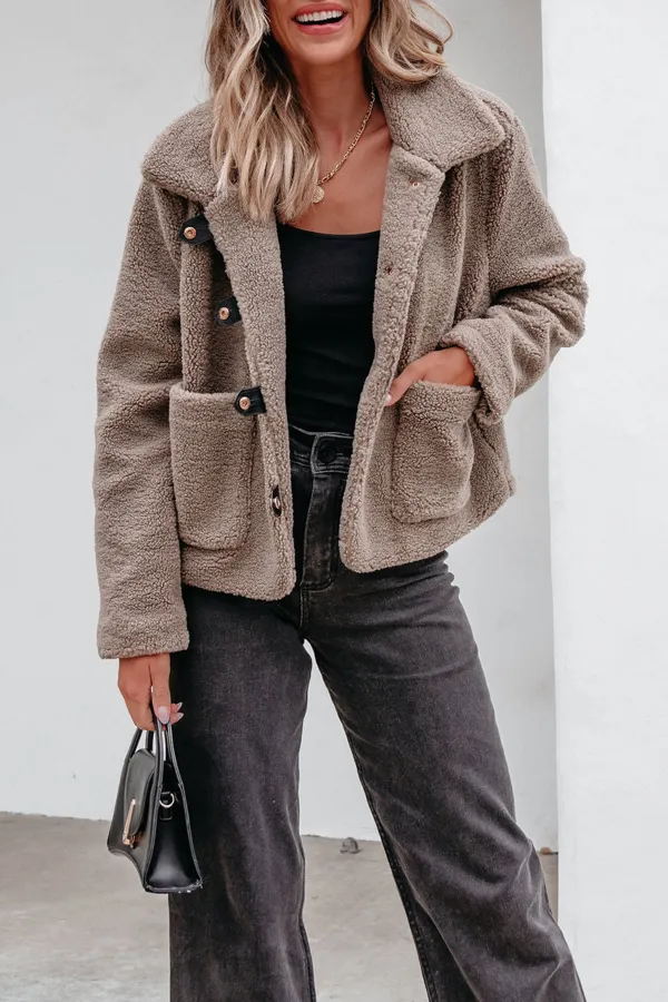 Mocha Sherpa Button Up Jacket