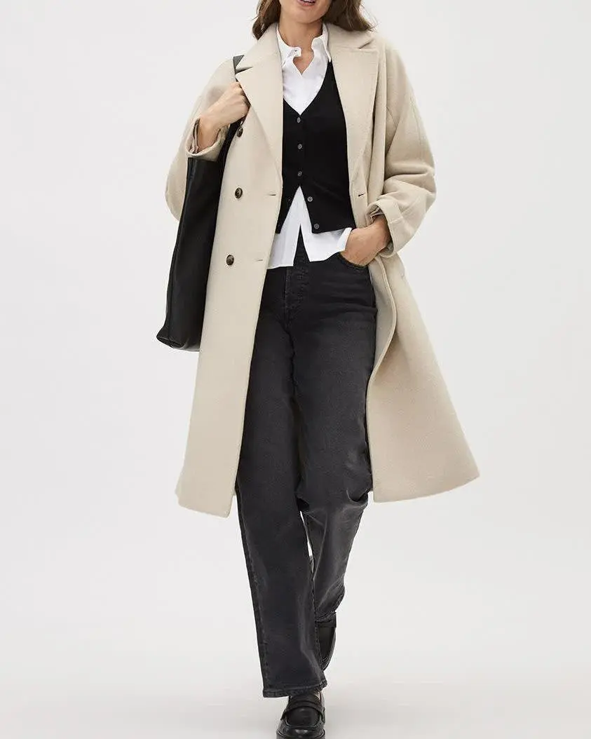 Double-Breasted Long Wool Coat