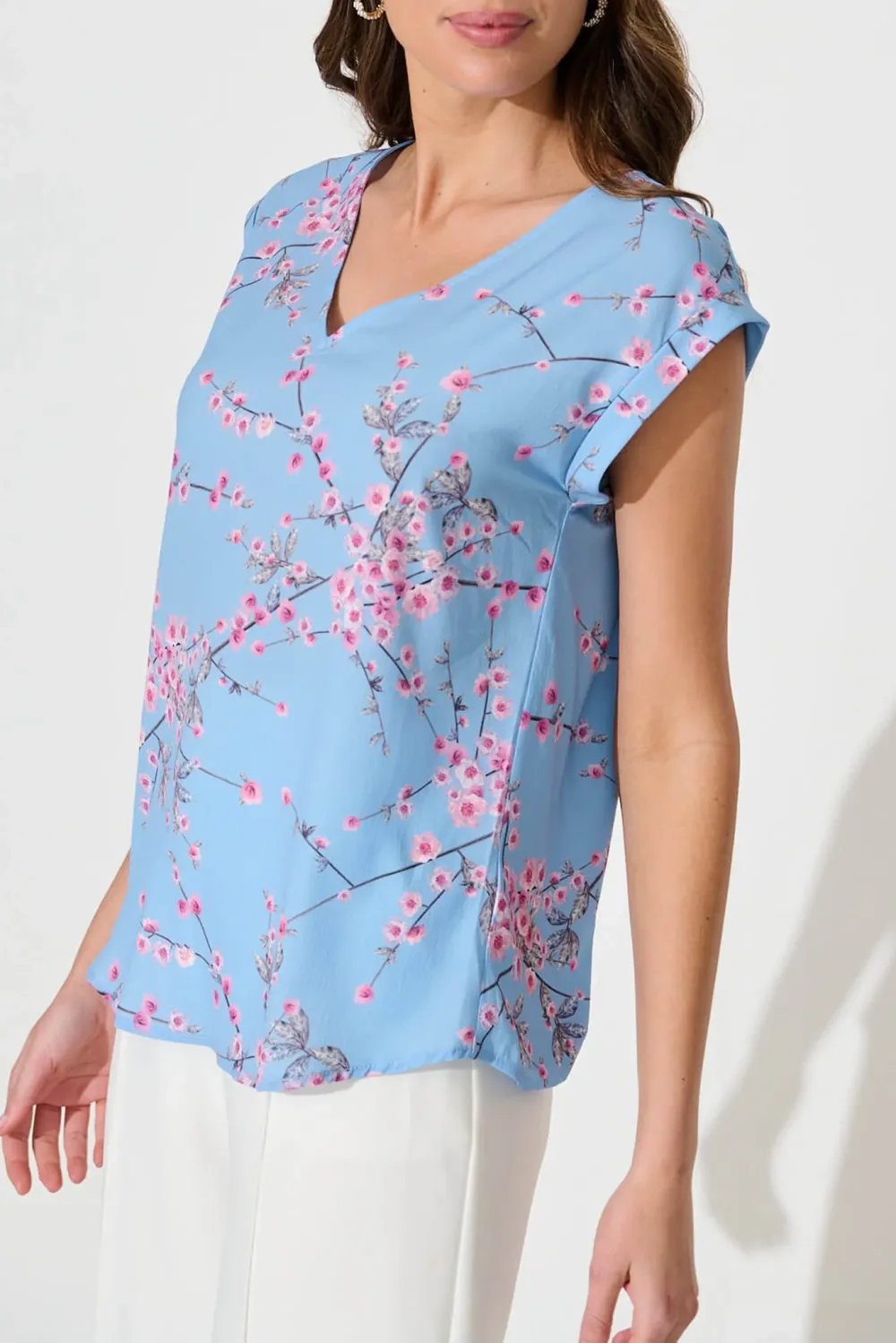 Light Blue Floral Print Sleeveless Top