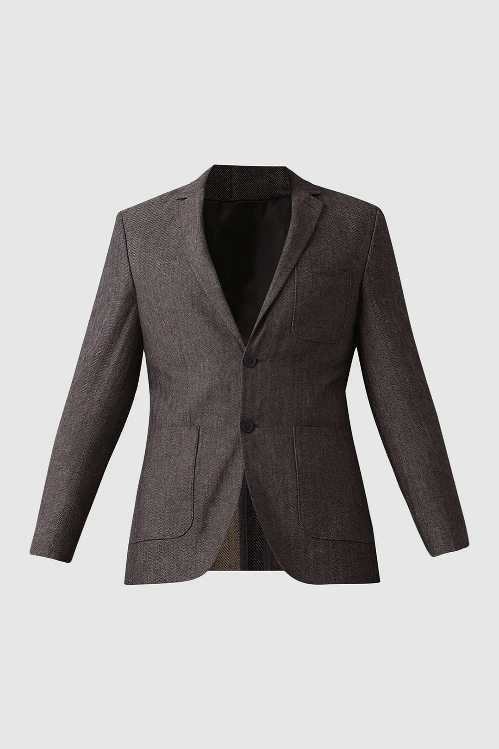 Navy Blue Textured Linen Casual Blazer