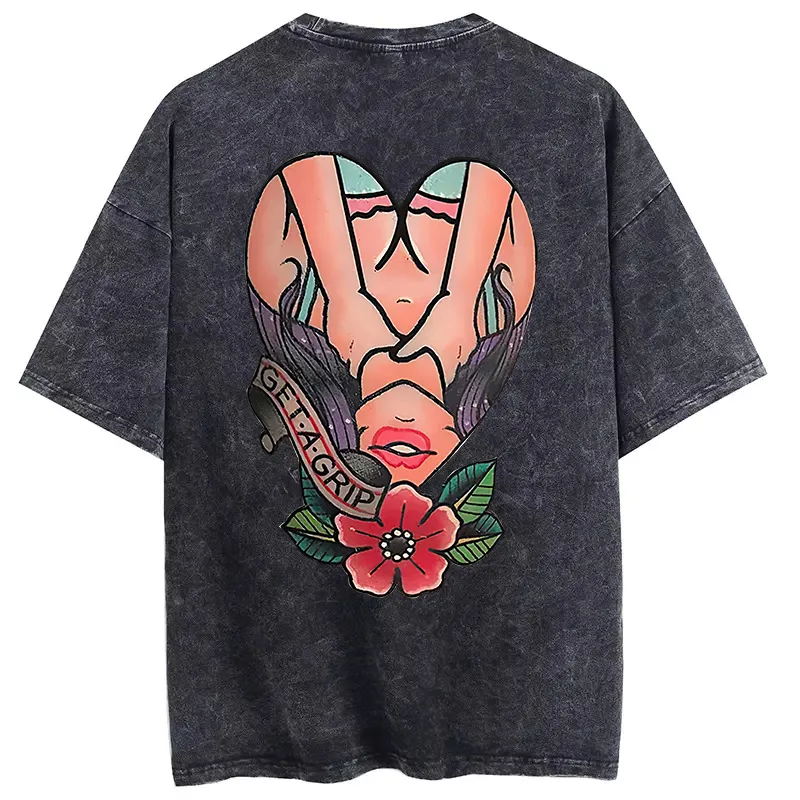 Get A Grip Printed Oversize Washed T-Shirt