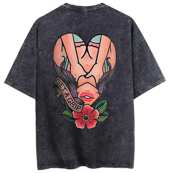 Get A Grip Printed Oversize Washed T-Shirt