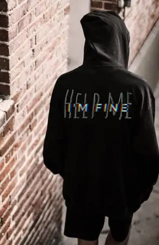 Help Me I'm Fine Print Fun Monogram Hoodie