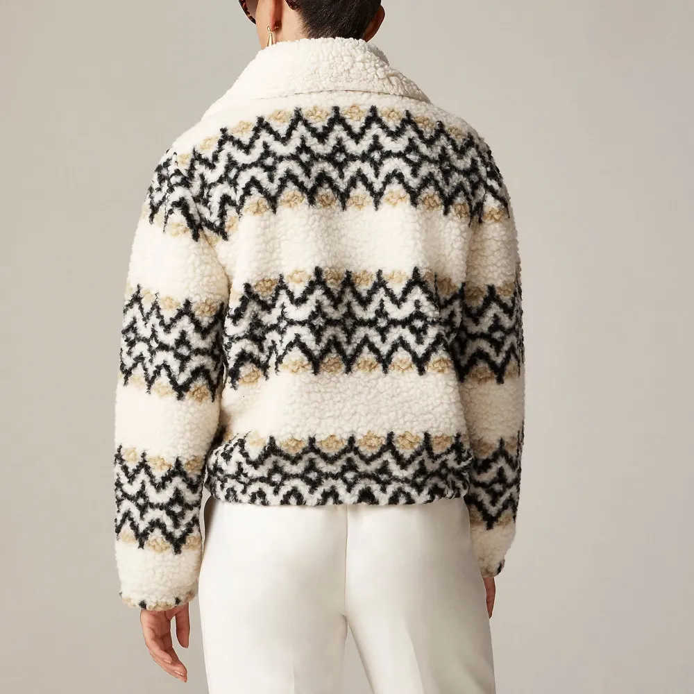 Jacquard-print sherpa half-zip fleece pullover