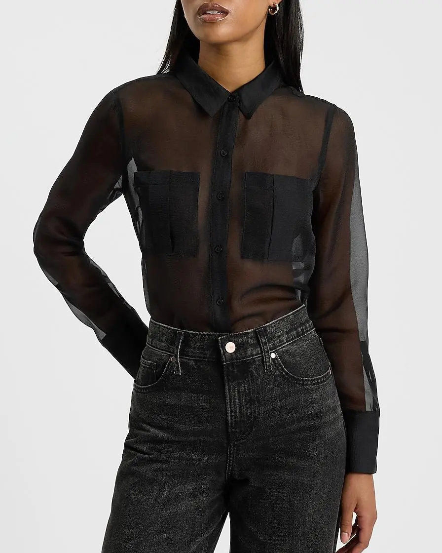 Sheer Double Pocket Relaxed Portofino Shirt