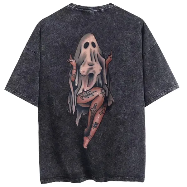 Naughty Ghost Printed Oversize Washed T-Shirt