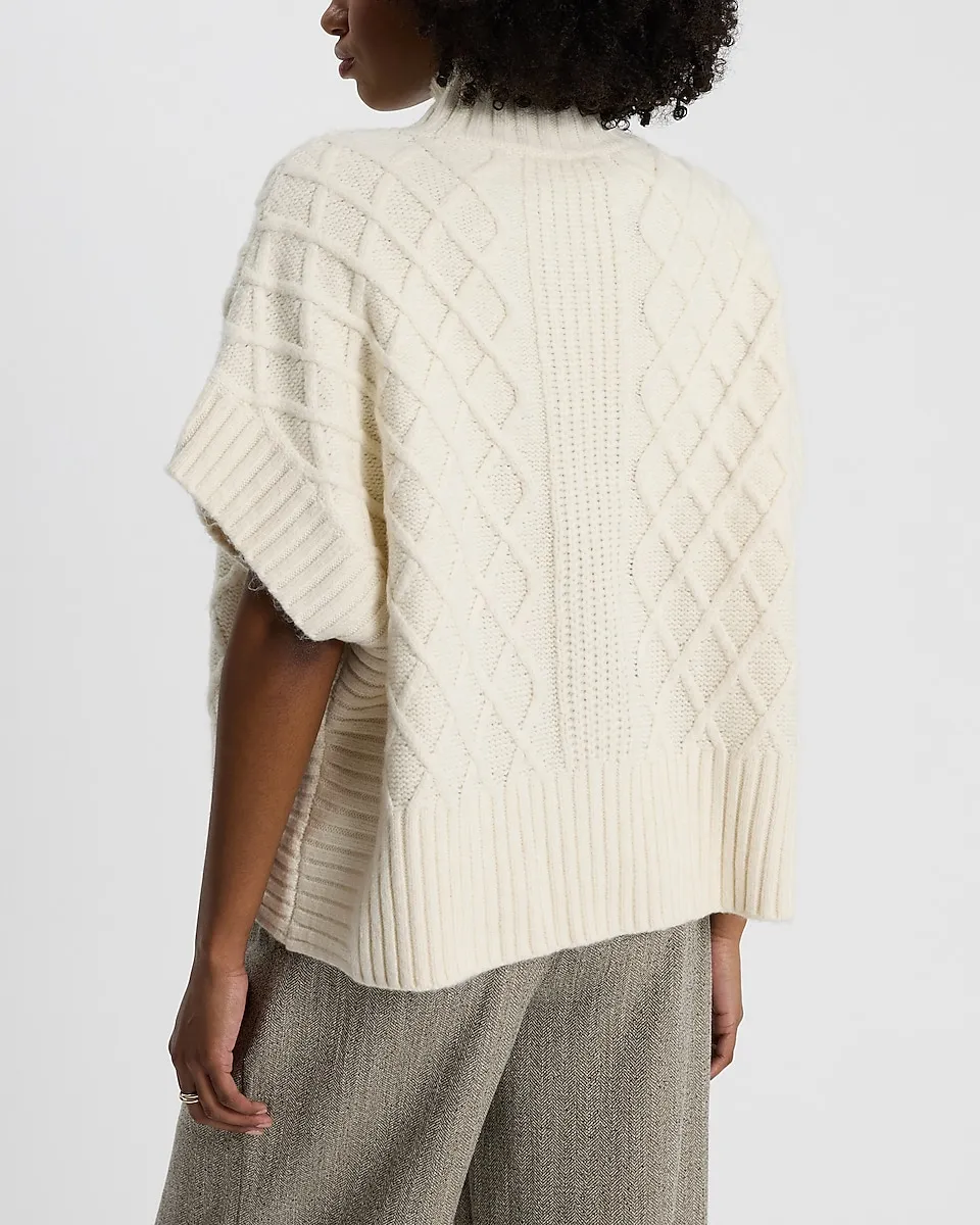 Cable Knit Turtleneck Oversized Sweater Vest