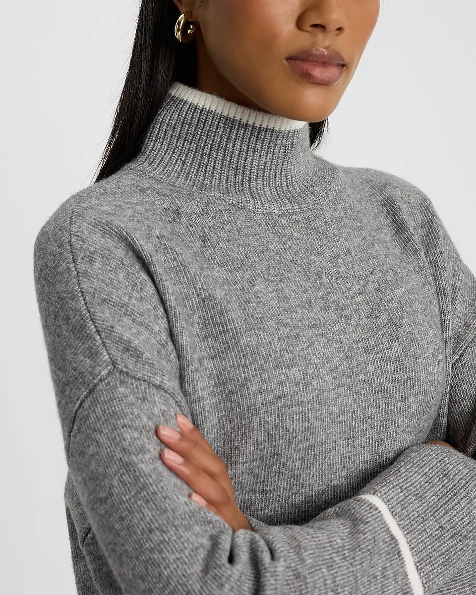 Tipped Mock Neck Tunic Sweater