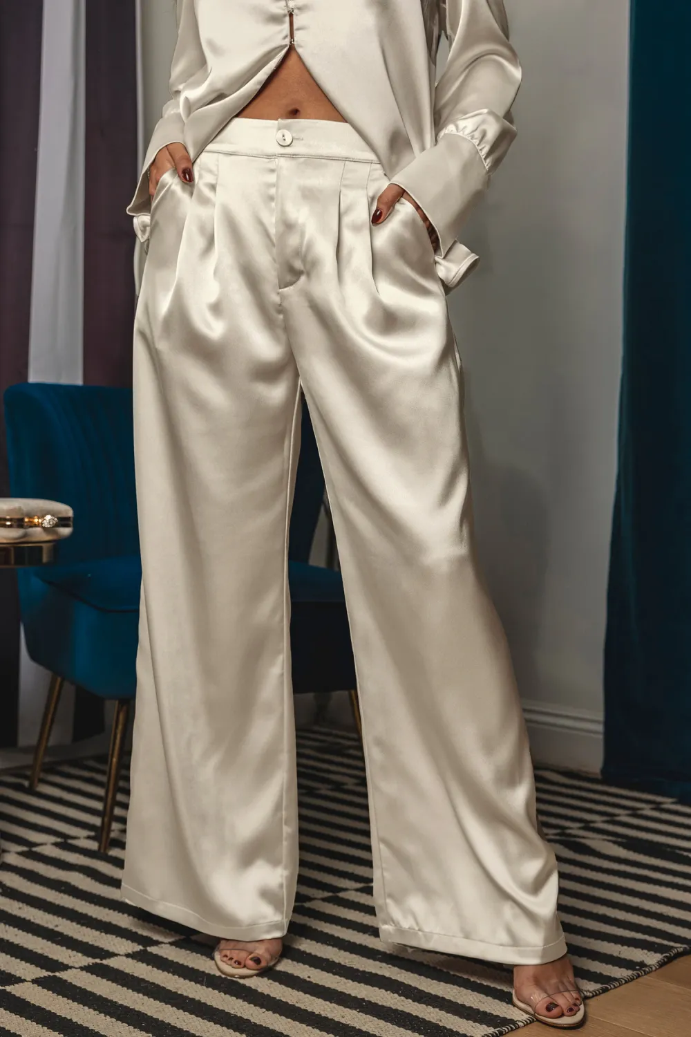 Champagne Satin Pleated Trousers