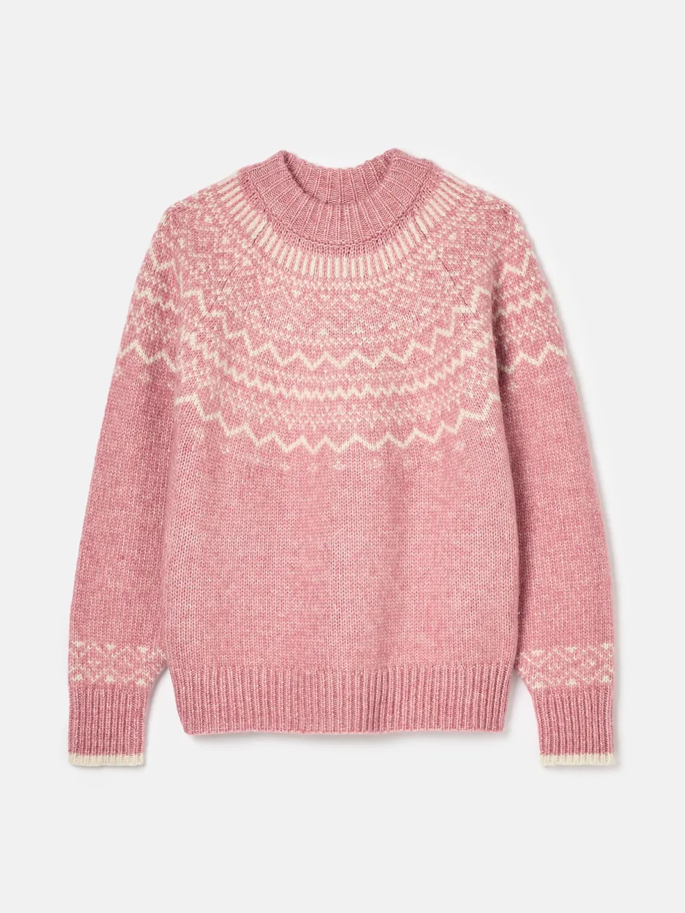 Charlotte Pink Crew Neck Fairisle Pattern Jumper