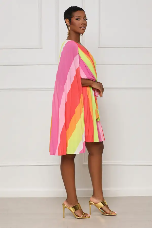 Day Trippin' Pleated Ombre Dress (Red Multi)- FINAL SALE