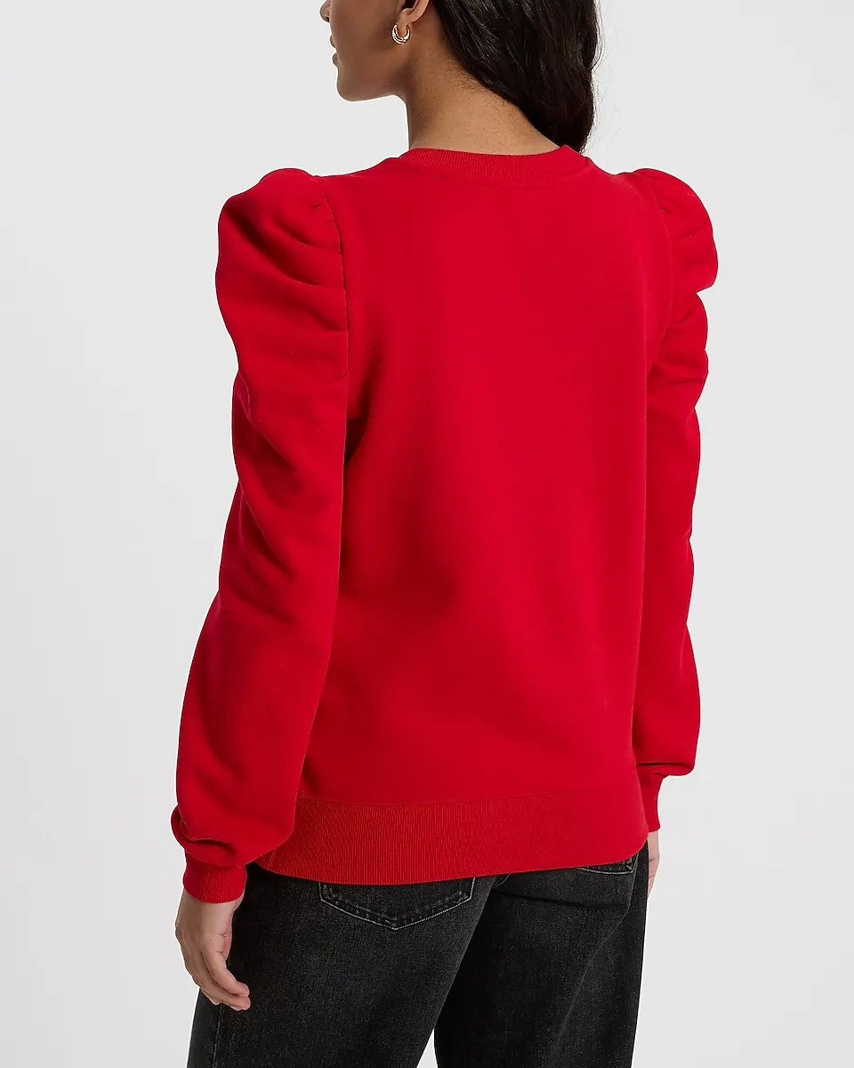 Crew Neck Puff Sleeve Banded Bottom Sweatshirt