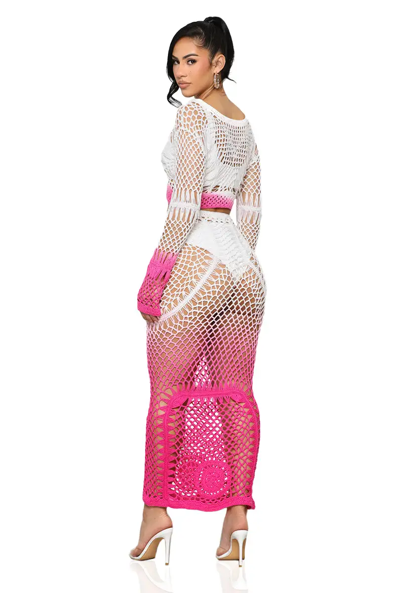 Ombre Crochet Skirt Set (Pink)- FINAL SALE