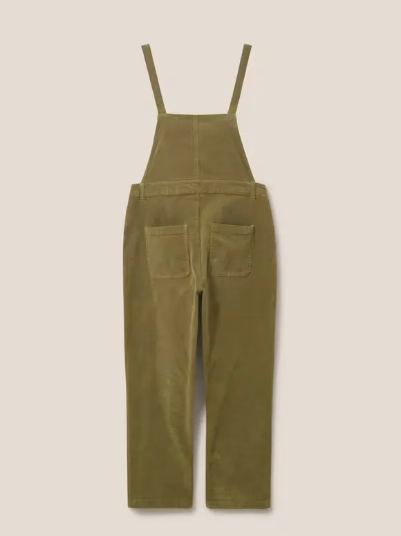 Ella Cord Dungaree In Khaki Green