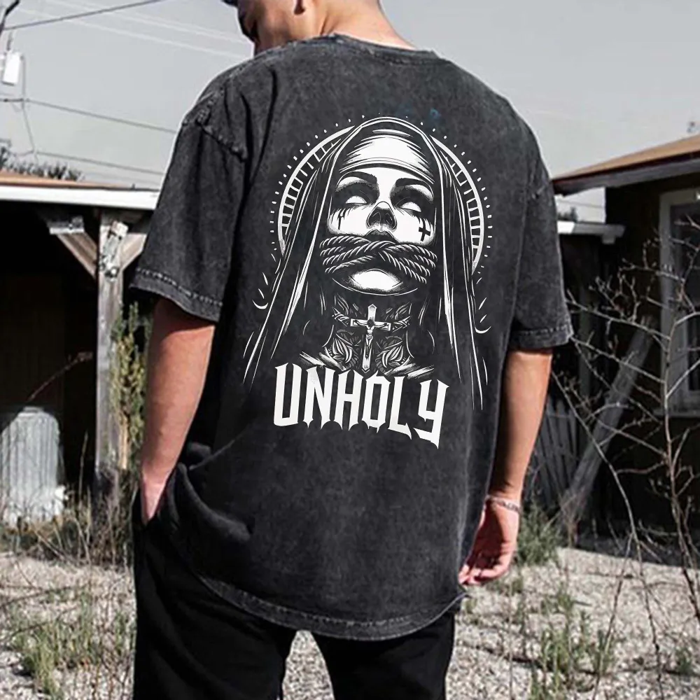 Unholy Nun Printed Oversize Washed T-Shirt