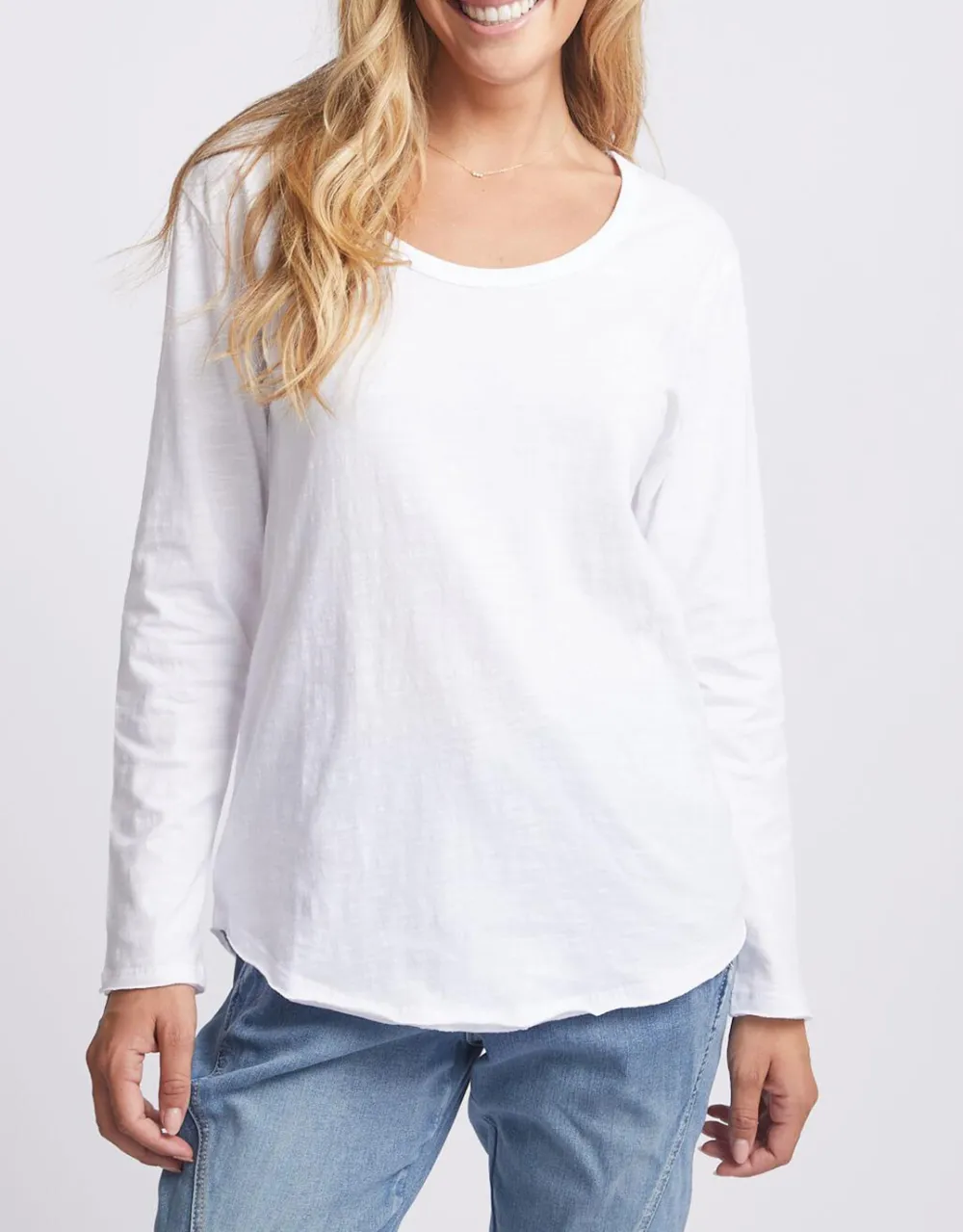 Original Round Neck Long Sleeve T-Shirt - White