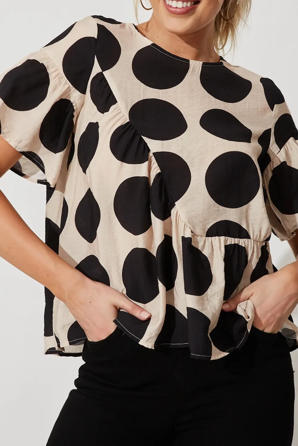 Beige Polka Dot Ruffled Top