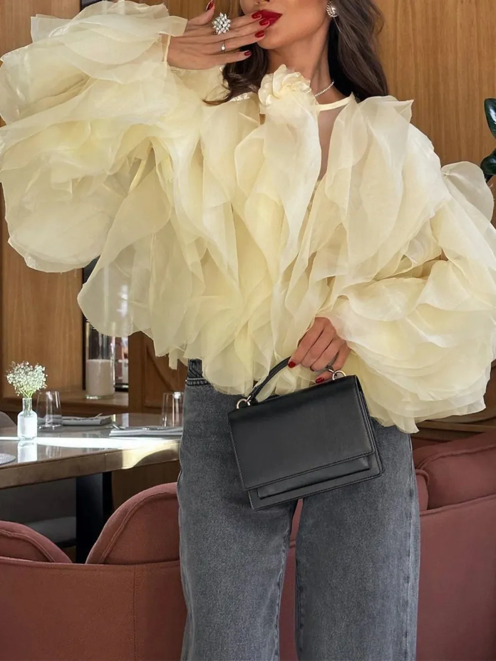 Chiffon Ruffled Tie Front Blouse