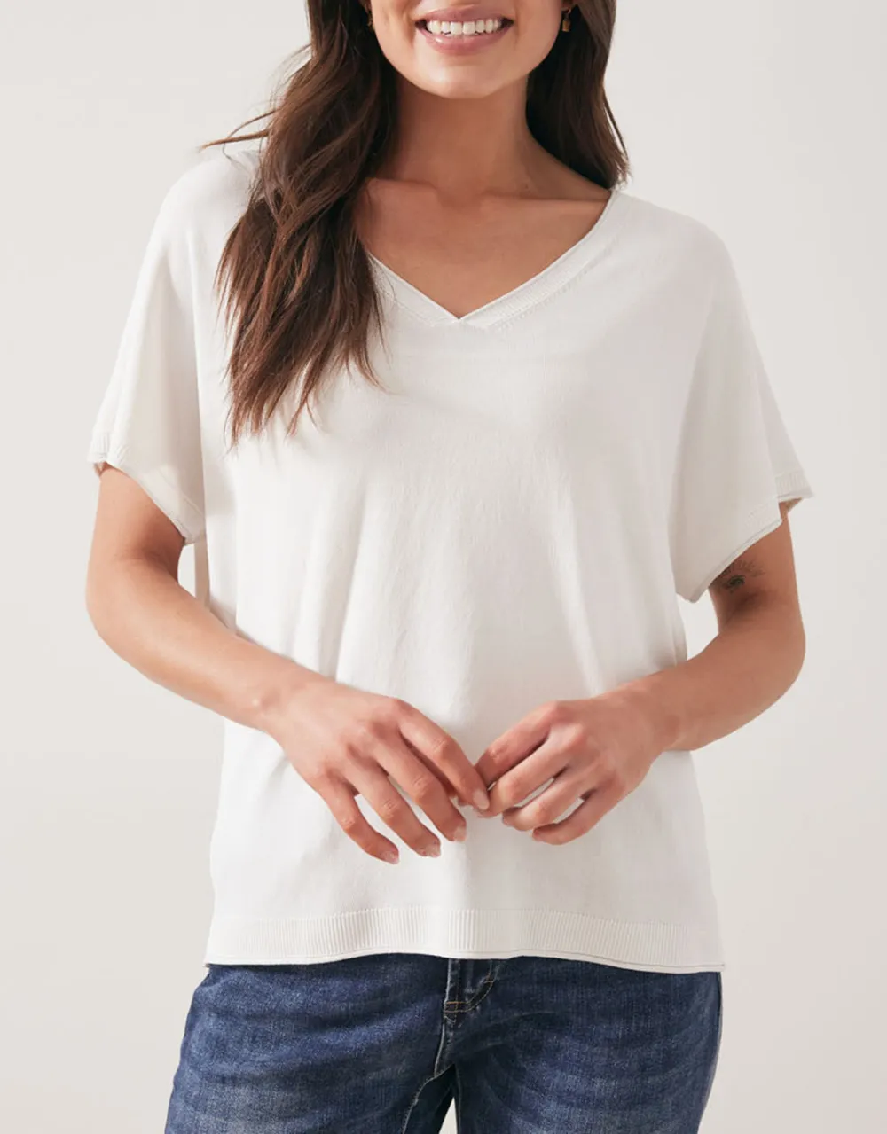 Knit V-Neck Top - White