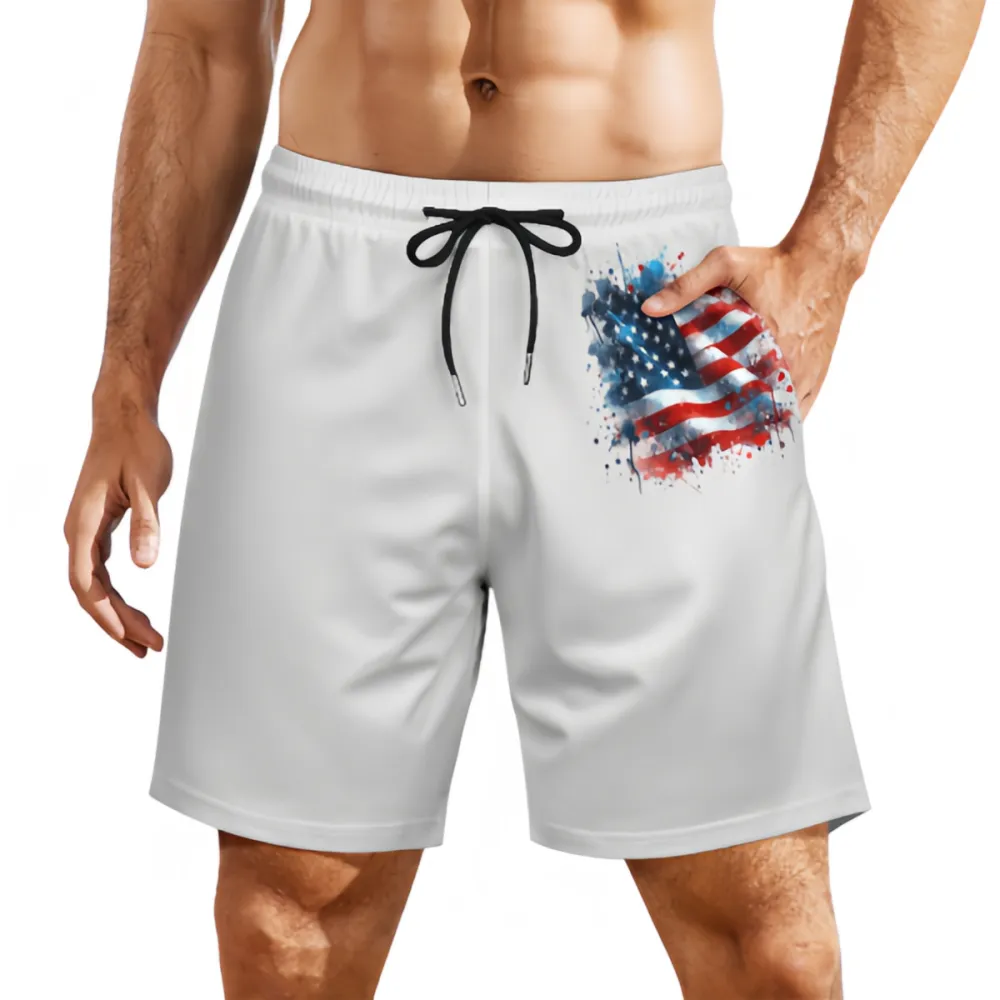 American Flag Watercolor Style Sports Breathable Beach Shorts
