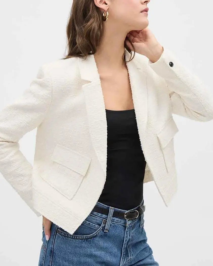 Boucle Open Double-Breasted Cropped Blazer