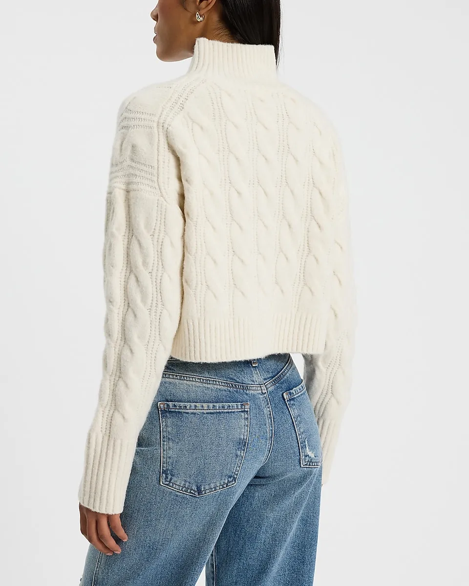 Cable Knit Mock Neck Cropped Sweater