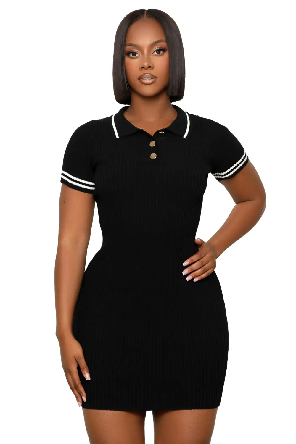Match Made Collared Dress (Black)-FINAL SALE