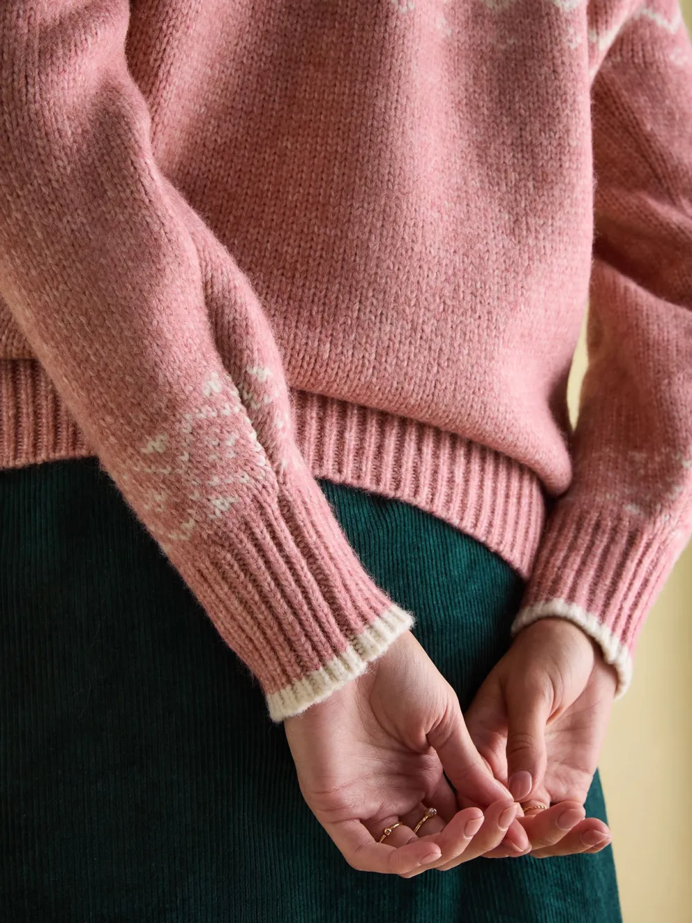 Charlotte Pink Crew Neck Fairisle Pattern Jumper