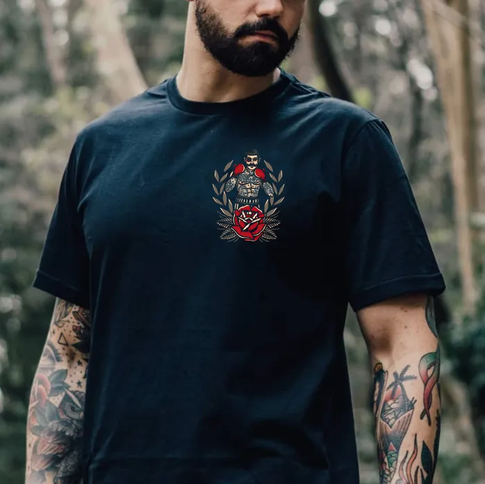 Boxing Beard Male Floral Print Casual T-shirt